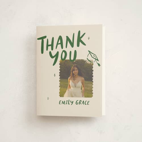 This is a avocado graduation thank you cards with standard by Vera Lim called playful printing on strathmore in standard