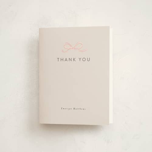 This is a blush graduation thank you cards with standard by Itsy Belle Studio called ribbon frame printing on strathmore in standard