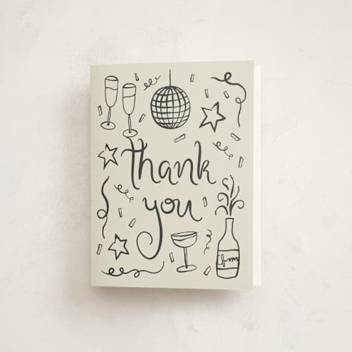 This is a chalkboard graduation thank you cards with standard by Kelly Watkins called new year cheer printing on strathmore in standard