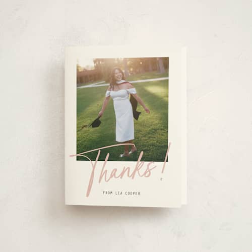 This is a lipstick graduation thank you cards with standard by Erin German called signature snapshot printing on strathmore in standard