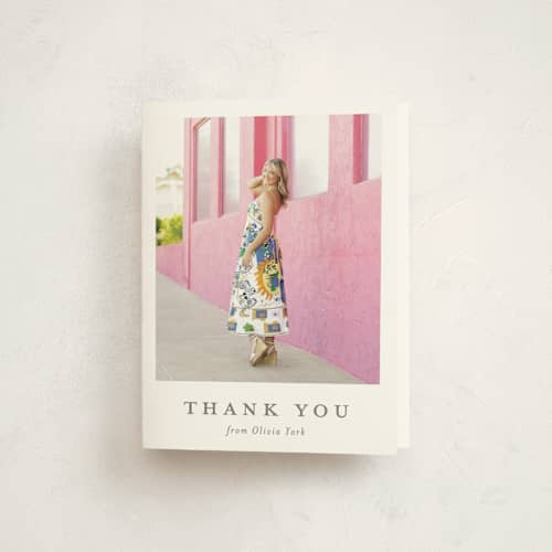 This is a snow graduation thank you cards with standard by Sarah Curry called archive printing on strathmore in standard