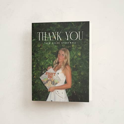 This is a snow graduation thank you cards with standard by Ellen Schlegelmilch called modern serif printing on strathmore in standard