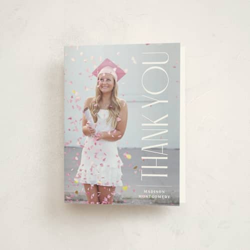This is a snow graduation thank you cards with standard by Owl and Toad called pillar printing on strathmore in standard