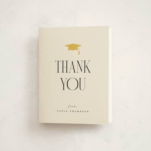 This is a marigold graduation thank you cards with standard by Louise Kay called earned it printing on strathmore in standard