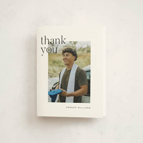 This is a onyx graduation thank you cards with standard by Pixel and Hank called margins printing on strathmore in standard