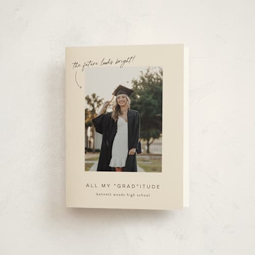 This is a classic black graduation thank you cards with standard by Ashley DeMeyere called simple timeline printing on strathmore in standard