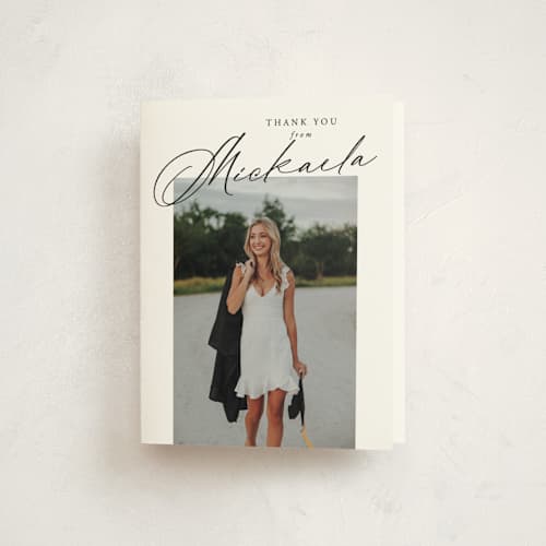 This is a obsidian graduation thank you cards with standard by Kamala Nahas called minimal script printing on strathmore in standard