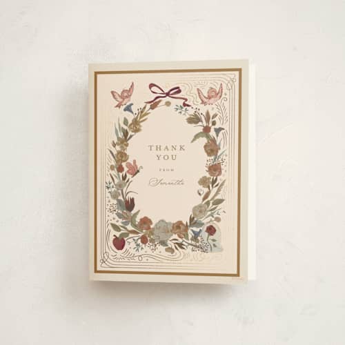 This is a sunshine baby shower thank you cards with foil pressed by Teju Reval called disney's storybook printing on strathmore in standard