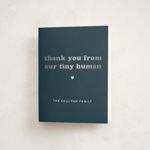 This is a whale baby shower thank you cards with foil pressed by Corinne Malesic called tiny human printing on strathmore in standard