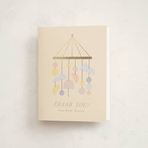This is a vanilla baby shower thank you cards with foil pressed by Angela Thompson called mod baby printing on strathmore in standard