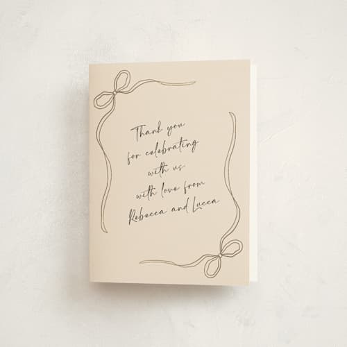 This is a linen baby shower thank you cards with foil pressed by Joyce Pinheiro called tied with love printing on strathmore in standard