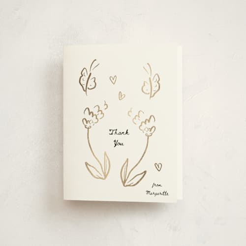 This is a cloud baby shower thank you cards with foil pressed by Ani Somi called golden flowers printing on strathmore in standard