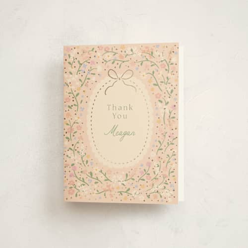 This is a ballet slipper baby shower thank you cards with foil pressed by Jennifer Wick called new blooms printing on strathmore in standard