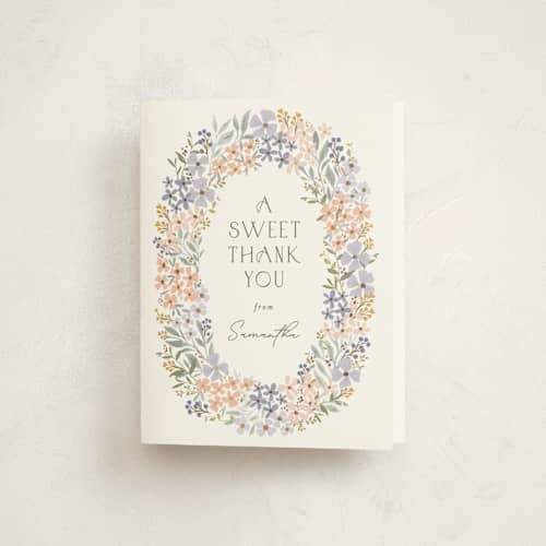 This is a meadow baby shower thank you cards with foil pressed by Karidy Walker called garden path printing on strathmore in standard