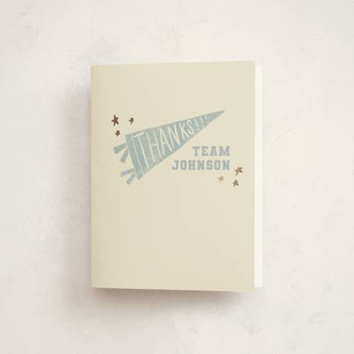 This is a sky baby shower thank you cards with foil pressed by Rebekah Canavan called baseball baby shower printing on strathmore in standard