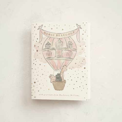 This is a cotton candy baby shower thank you cards with foil pressed by Jenna Holcomb called bebe printing on strathmore in standard