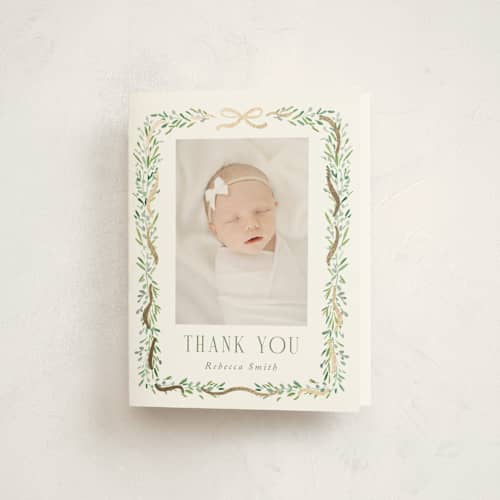 This is a meadow baby shower thank you cards with foil pressed by Petra Kern called little bebe printing on strathmore in standard