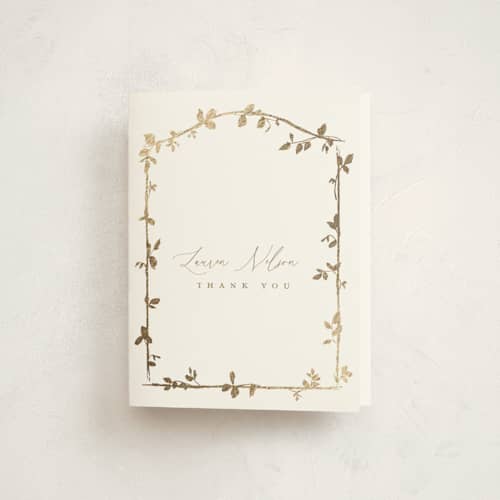 This is a ivy baby shower thank you cards with foil pressed by Everett Paper Goods called canopy printing on strathmore in standard