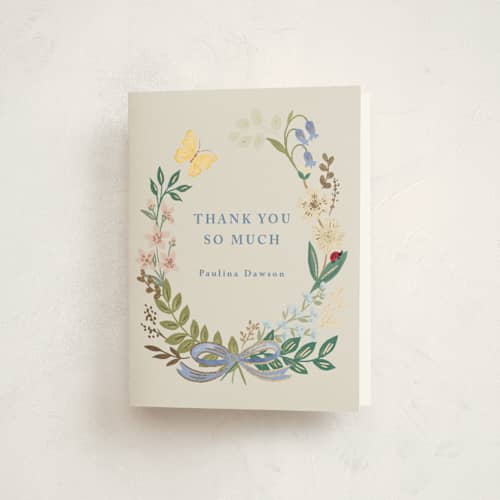 This is a sky baby shower thank you cards with foil pressed by Petra Kern called baby flora printing on strathmore in standard