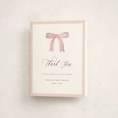 This is a blush baby shower thank you cards with foil pressed by Paper Raven Co. called dainty garden printing on strathmore in standard