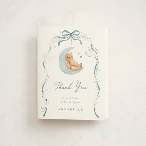 This is a moonlight baby shower thank you cards with foil pressed by Sarah Knight called twinkle twinkle little star printing on strathmore in standard