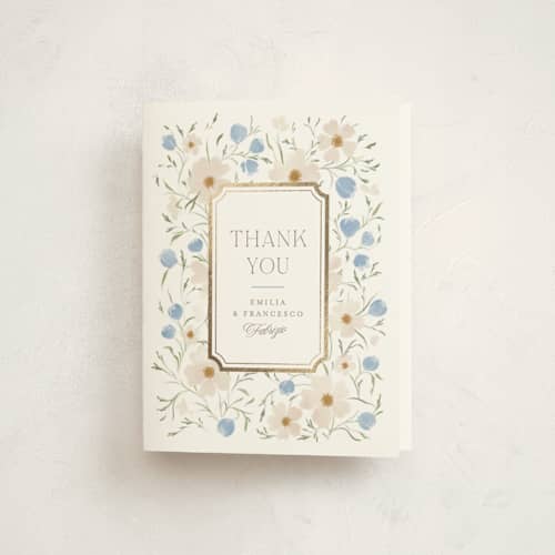 This is a powder baby shower thank you cards with foil pressed by Erin L. Wilson called newport summer printing on strathmore in standard