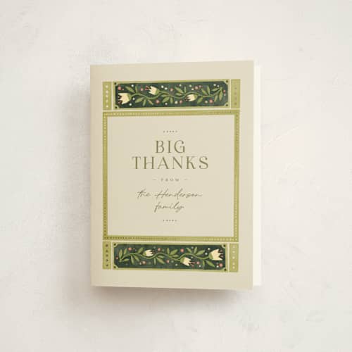 This is a creme baby shower thank you cards with foil pressed by Anastasia Makarova called fairytale ornament printing on strathmore in standard