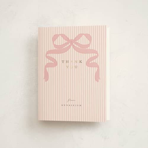 This is a blush baby shower thank you cards with foil pressed by Itsy Belle Studio called fia printing on strathmore in standard