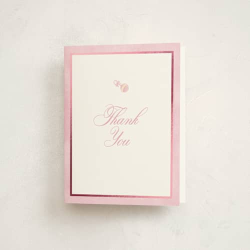 This is a watermelon baby shower thank you cards with foil pressed by Creo Study called un hochet printing on strathmore in standard