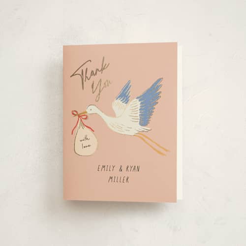 This is a sky baby shower thank you cards with foil pressed by Elly called stamp printing on strathmore in standard