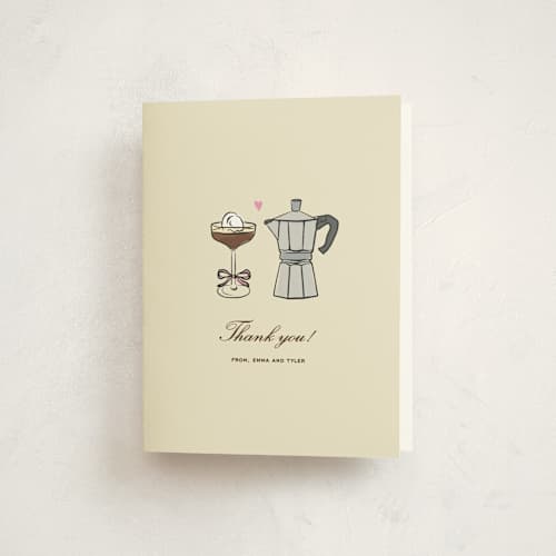 This is a cream baby shower thank you cards with standard by Jennifer Lew called espresso printing on strathmore in standard