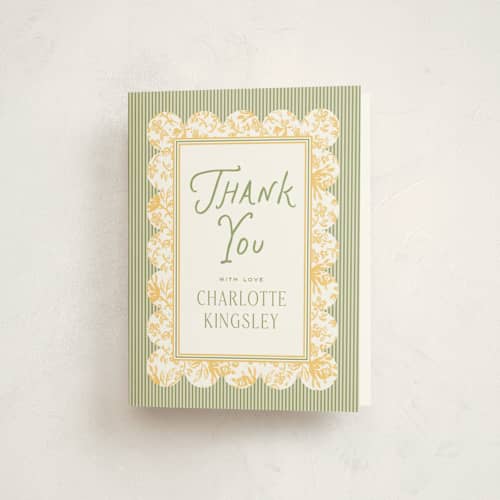 This is a daffodil baby shower thank you cards with standard by Heather Schertzer called nostalgic printing on strathmore in standard