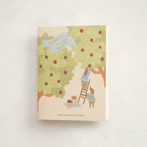 This is a blueberry baby shower thank you cards with standard by Natalie Rae called apple orchard printing on strathmore in standard