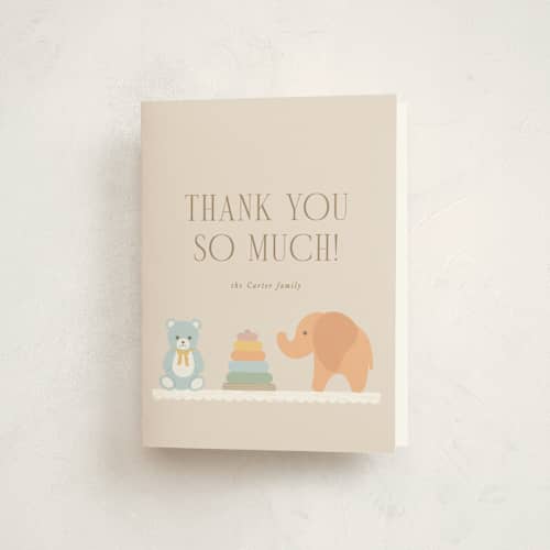 This is a linen baby shower thank you cards with standard by Brandy Folse called charming nursery printing on strathmore in standard