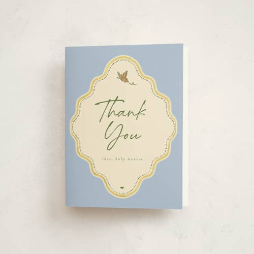 This is a willow baby shower thank you cards with standard by Vera Lim called whisper printing on strathmore in standard