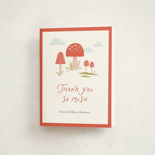 This is a fairy baby shower thank you cards with standard by Paper Raven Co. called little fun guy printing on strathmore in standard