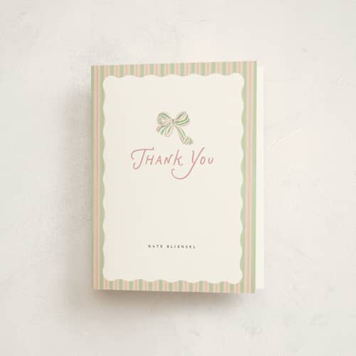 This is a blush baby shower thank you cards with standard by Itsy Belle Studio called floral rattle printing on strathmore in standard