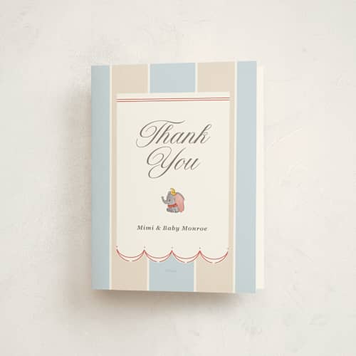 This is a elephant baby shower thank you cards with standard by Corinne Malesic called disney's dumbo circus printing on strathmore in standard
