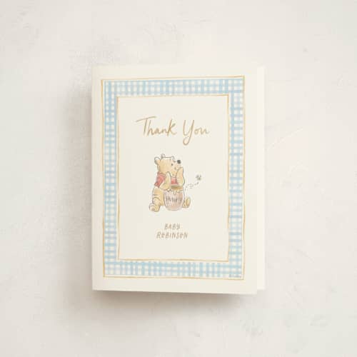 This is a pond baby shower thank you cards with standard by Creo Study called disney's winnie the pooh and a lil hunny printing on strathmore in standard