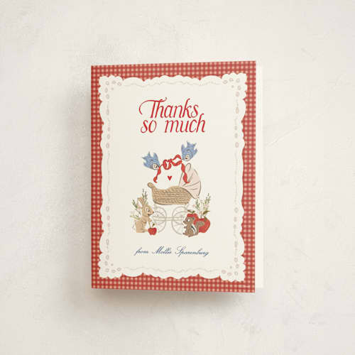 This is a apple baby shower thank you cards with standard by Erin L. Wilson called disney woodland gingham printing on strathmore in standard