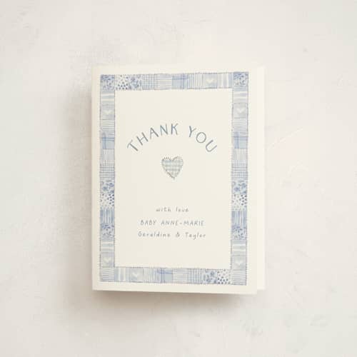 This is a blueberry baby shower thank you cards with standard by frau brandt called soft quilt printing on strathmore in standard