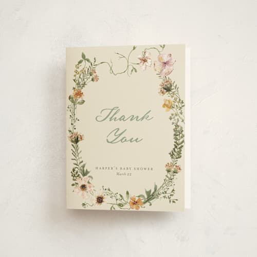 This is a cream baby shower thank you cards with standard by Reilly Kavanaugh called whimsical baby shower printing on strathmore in standard