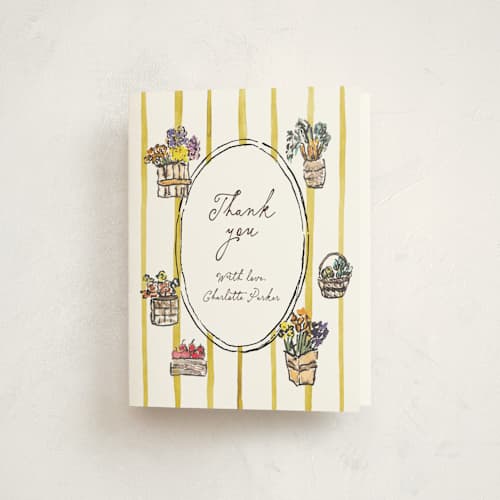 This is a lemon baby shower thank you cards with standard by Cass Loh called fresh from the garden printing on strathmore in standard