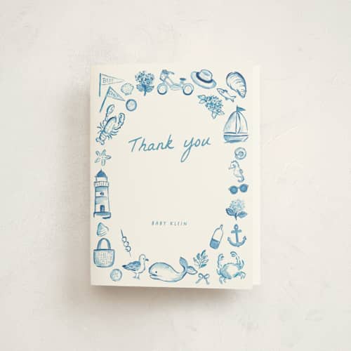 This is a ocean baby shower thank you cards with standard by Itsy Belle Studio called coastal baby printing on strathmore in standard