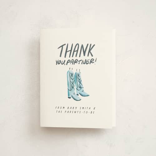 This is a blueberry baby shower thank you cards with standard by Marjie Fedak called oh howdy baby! printing on strathmore in standard