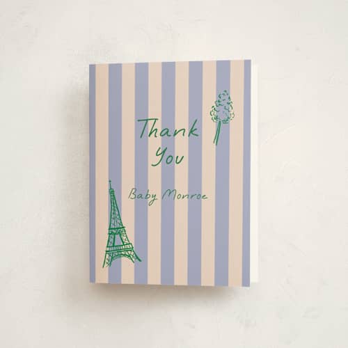 This is a violette baby shower thank you cards with standard by Vera Lim called parisian cafe printing on strathmore in standard