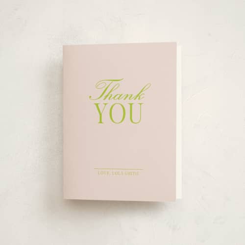 This is a blush baby shower thank you cards with standard by Baumbirdy called lola printing on strathmore in standard