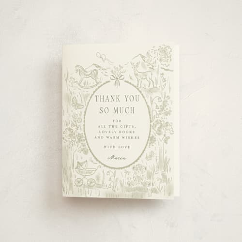 This is a sage baby shower thank you cards with standard by Petra Kern called adventure printing on strathmore in standard