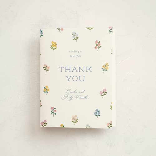 This is a wildflower baby shower thank you cards with standard by Paper Raven Co. called sweetie printing on strathmore in standard