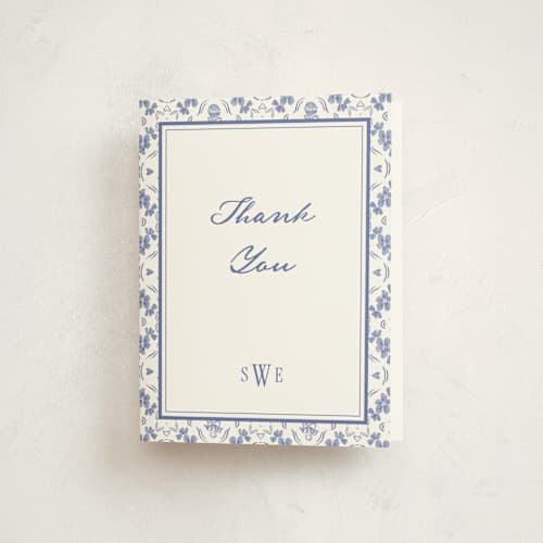 This is a bluebell baby shower thank you cards with standard by Leah Bisch called rattle pattern printing on strathmore in standard